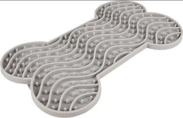 Flamingo Yummy Silicone Bone Grey Dog Lick Pad Large - Grey Large
